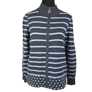 Laura Petites Blue And Grey  Cardigan Sweater Wirh Rhinestone Toggle Med